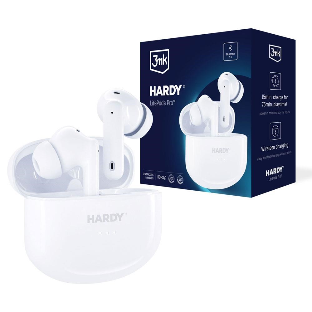 3mk bezdrátová stereo sluchátka HARDY LifePods Pro,  stereo,  nabíjecí pouzdro,  bílá0 