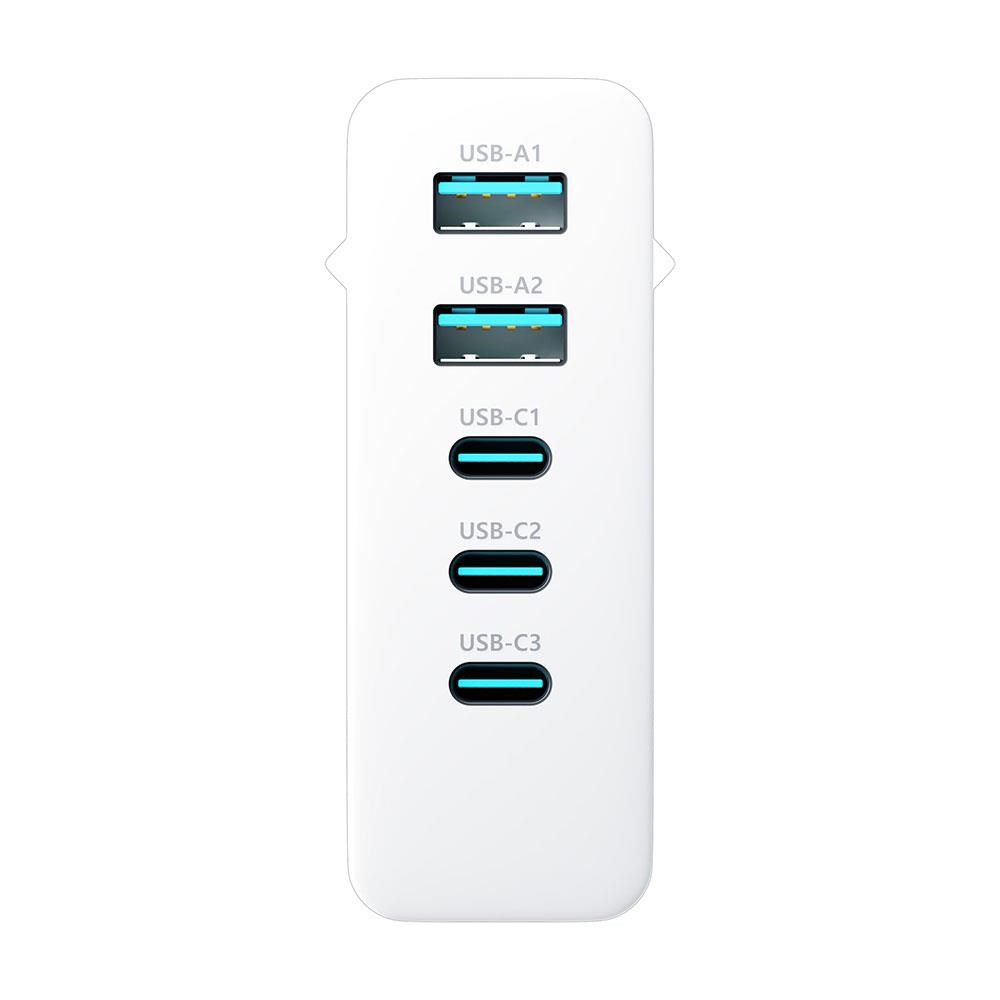 3mk síťová nabíječka - Hyper Charger 140W, GaN 3x USB-C (PD)  2x USB, bílá4 