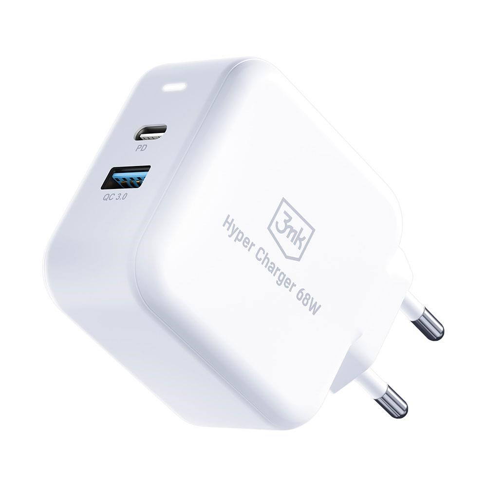 3mk síťová nabíječka - Hyper Charger 68W,  GaN,  1x USB-C (PD),  1x USB,  bílá6 