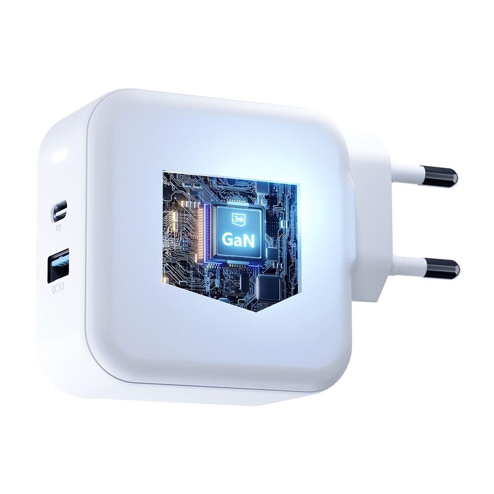 3mk síťová nabíječka - Hyper Charger 68W,  GaN,  1x USB-C (PD),  1x USB,  bílá0 