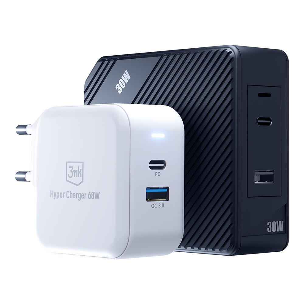 3mk síťová nabíječka - Hyper Charger 68W,  GaN,  1x USB-C (PD),  1x USB,  bílá2 