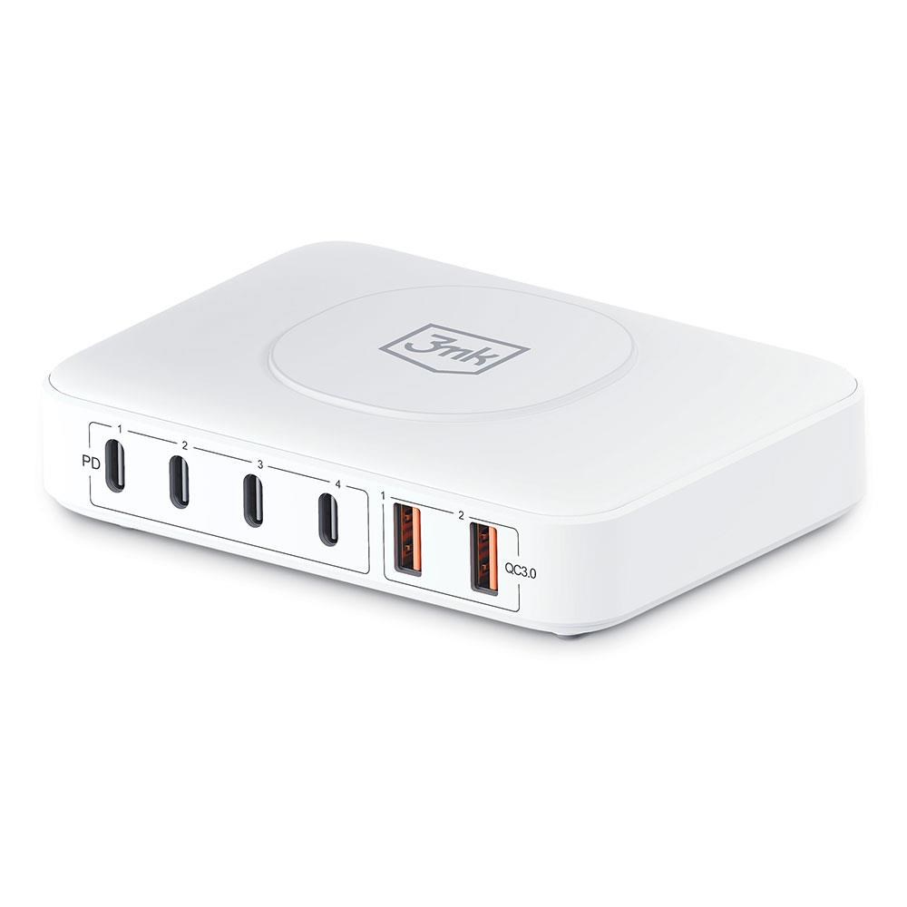 3mk síťová nabíječka - Hyper Charger PowerMax 100W,  GaN 4x USB-C (PD) /  2x USB,  bílá4 