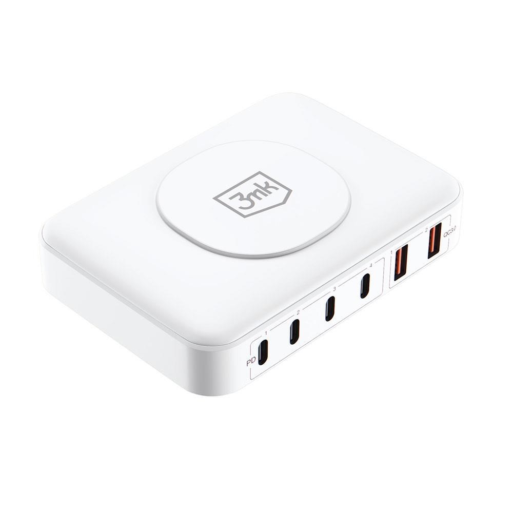 3mk síťová nabíječka - Hyper Charger PowerMax 100W,  GaN 4x USB-C (PD) /  2x USB,  bílá5 