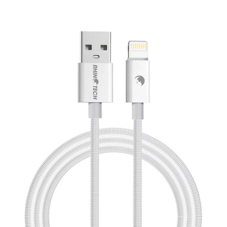 RhinoTech kabel s nylonovým opletem USB-A na Lightning 2,4A 2M bílá0 
