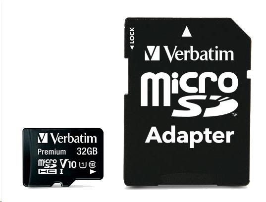 Karta VERBATIM MicroSDHC 32GB Premium,  U1 + SD adaptér2 