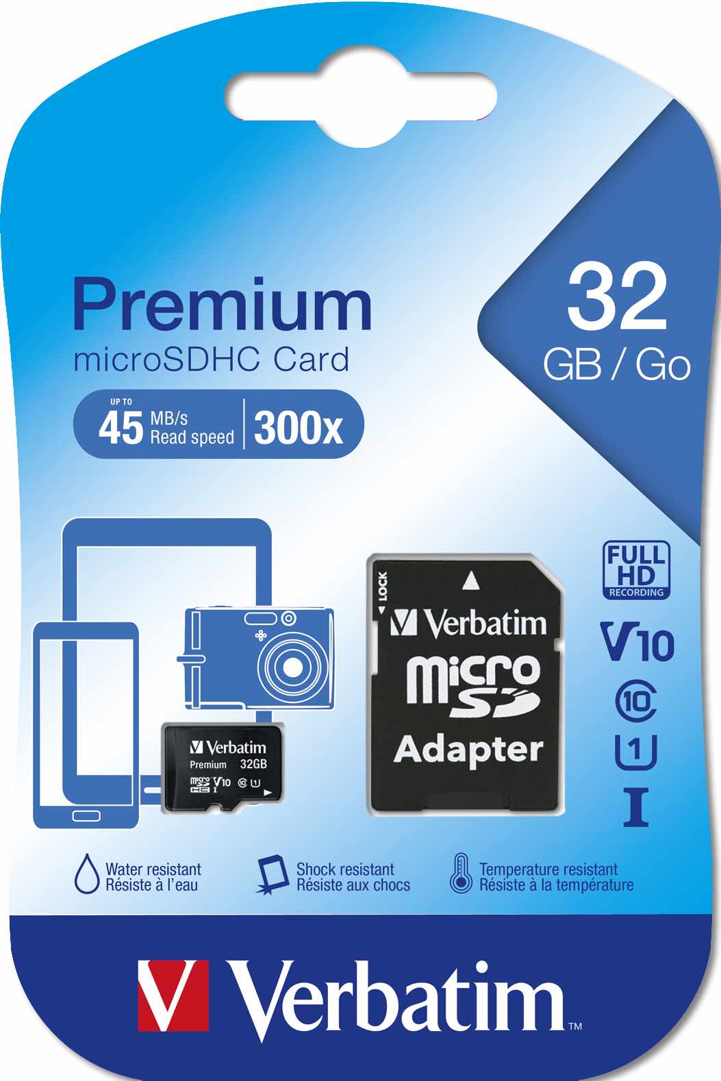 Karta VERBATIM MicroSDHC 32GB Premium,  U1 + SD adaptér1 