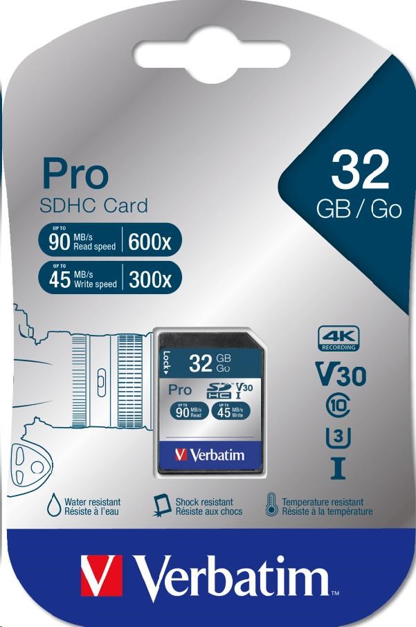 VERBATIM SDHC karta 32GB Pro,  U3,  V301 