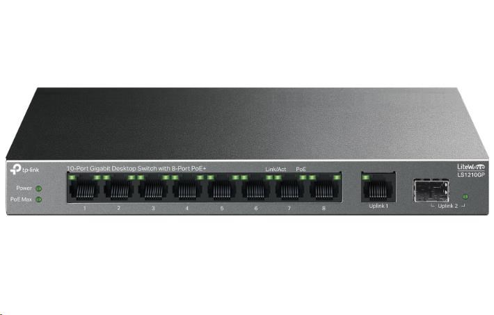 TP-Link LiteWave switch LS1210GP (9xGbE,  1xSFP,  8xPoE+,  61W,  fanless)0 
