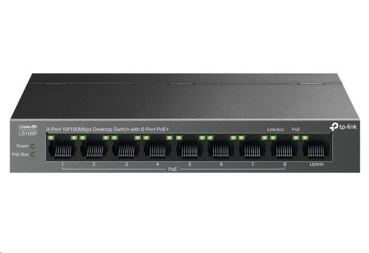 TP-Link LiteWave switch LS109P (9x100Mb/s, 8xPoE+, 63W, fanless)0 