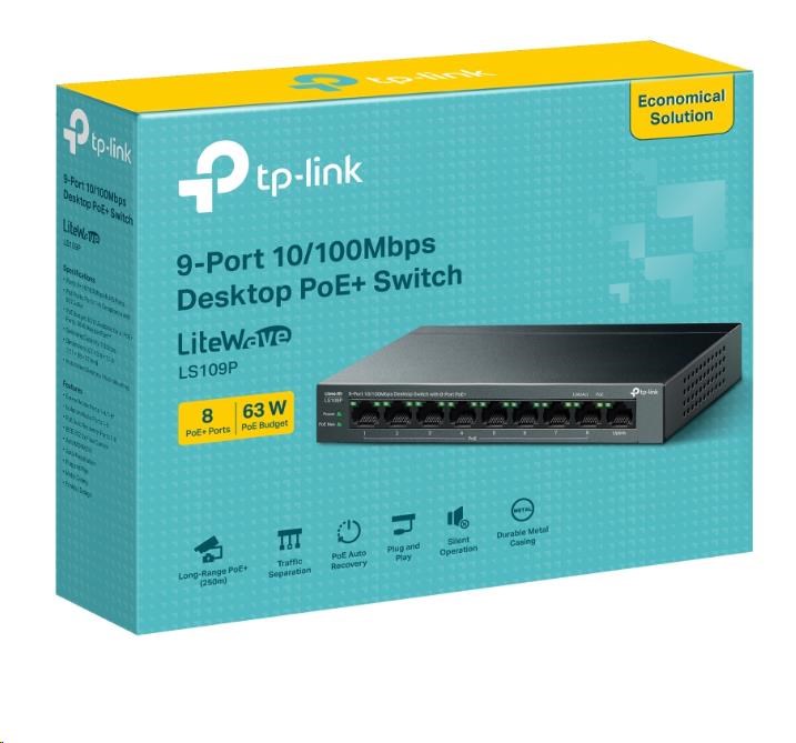 TP-Link LiteWave switch LS109P (9x100Mb/s, 8xPoE+, 63W, fanless)2 