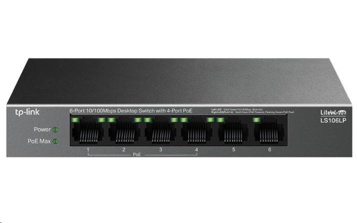 TP-Link LiteWave switch LS106LP (6x100Mb/s, 4xPoE, 41W, fanless)0 