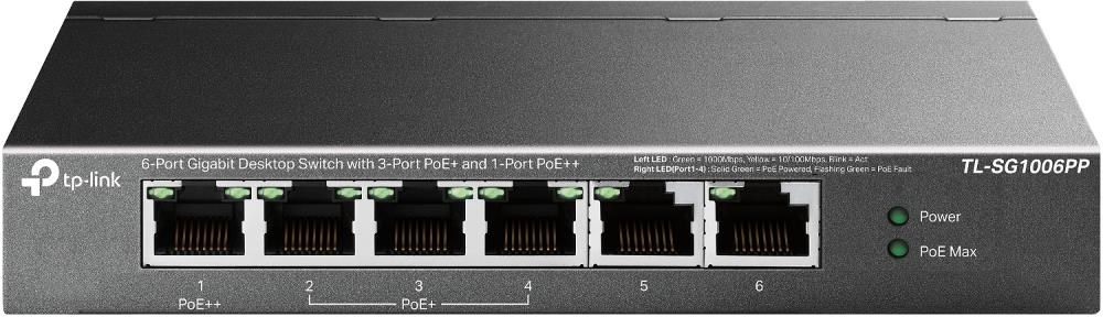TP-Link CCTV switch TL-SG1006PP (6xGbE,  3xPoE+, 1xPoE++,  64W,  fanless)0 