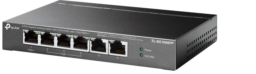 TP-Link CCTV switch TL-SG1006PP (6xGbE,  3xPoE+, 1xPoE++,  64W,  fanless)1 