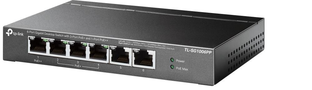 TP-Link CCTV switch TL-SG1006PP (6xGbE, 3xPoE+,1xPoE++, 64W, fanless)1 