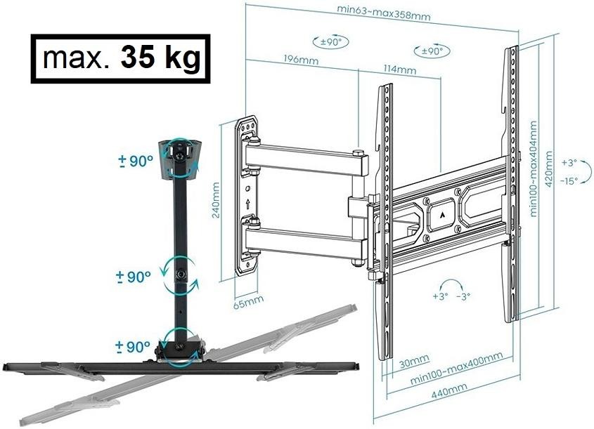 Otočný sklopný držák Tv Fiber Mounts FM78
4 