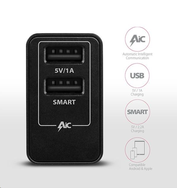 BAZAR - AXAGON ACU-DS16,  SMART nabíječka do sítě 16W,  2x USB-A port,  5V/ 2.2A + 5V/ 1A3 