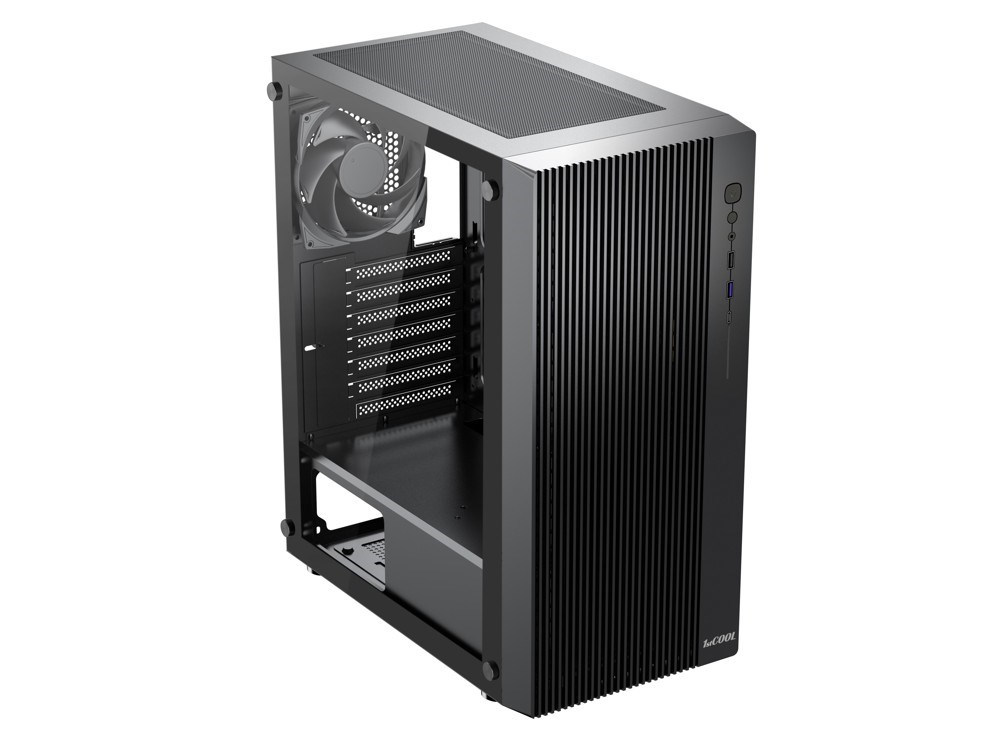 1stCOOL skříň GAMER 4,  Mid tower,  AU,  USB 3.0,  USB-C,  2x120mm,  průhledná bočnice,  bez zdroje,  černá5 