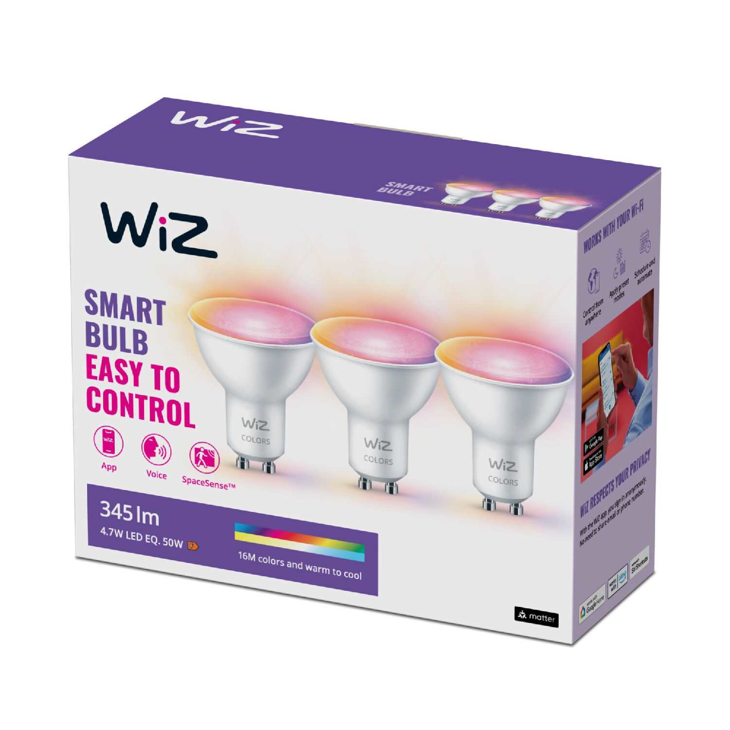 PHILIPS WiZ Wi-Fi BLE GU10 50 W - barevná žárovka,  nastavitelná teplota,  stmívatelná0 