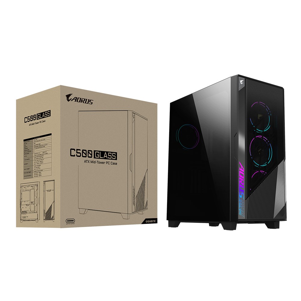 GIGABYTE case AORUS C500 GLASS, bez zdroje, průhledná bočnice, Mid Tower, černá10 