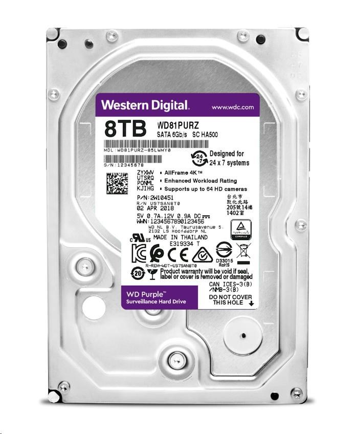 WD PURPLE WD85PURZ 8TB SATA/ 600 256MB cache,  Low Noise,  215MB/ s,  CMR1 