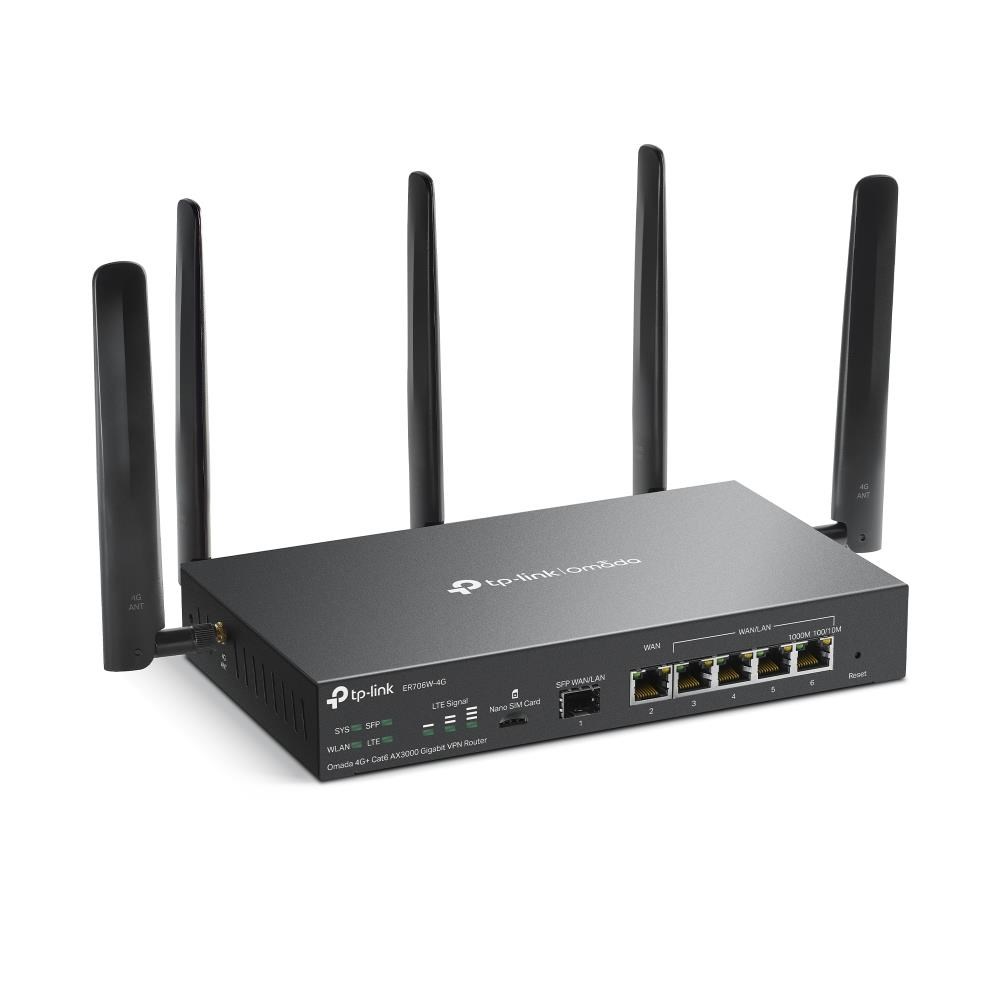 TP-Link ER706W-4G OMADA VPN 4G+Cat6 router (AX3000, 1xSFP WAN/ LAN, 1xGbEWAN, 4xGbELAN/ WAN, 1xnanoSIM)0 