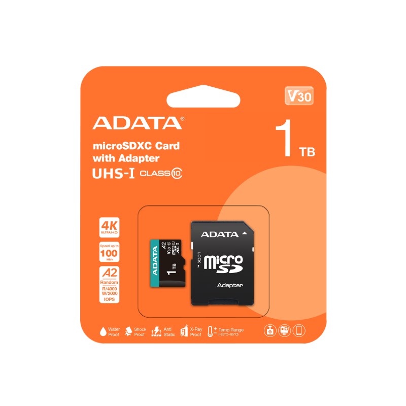 ADATA MicroSDXC karta 1TB Premier Pro UHS-I V30S (R:100/ W:80 MB/ s) + SD adaptér2 