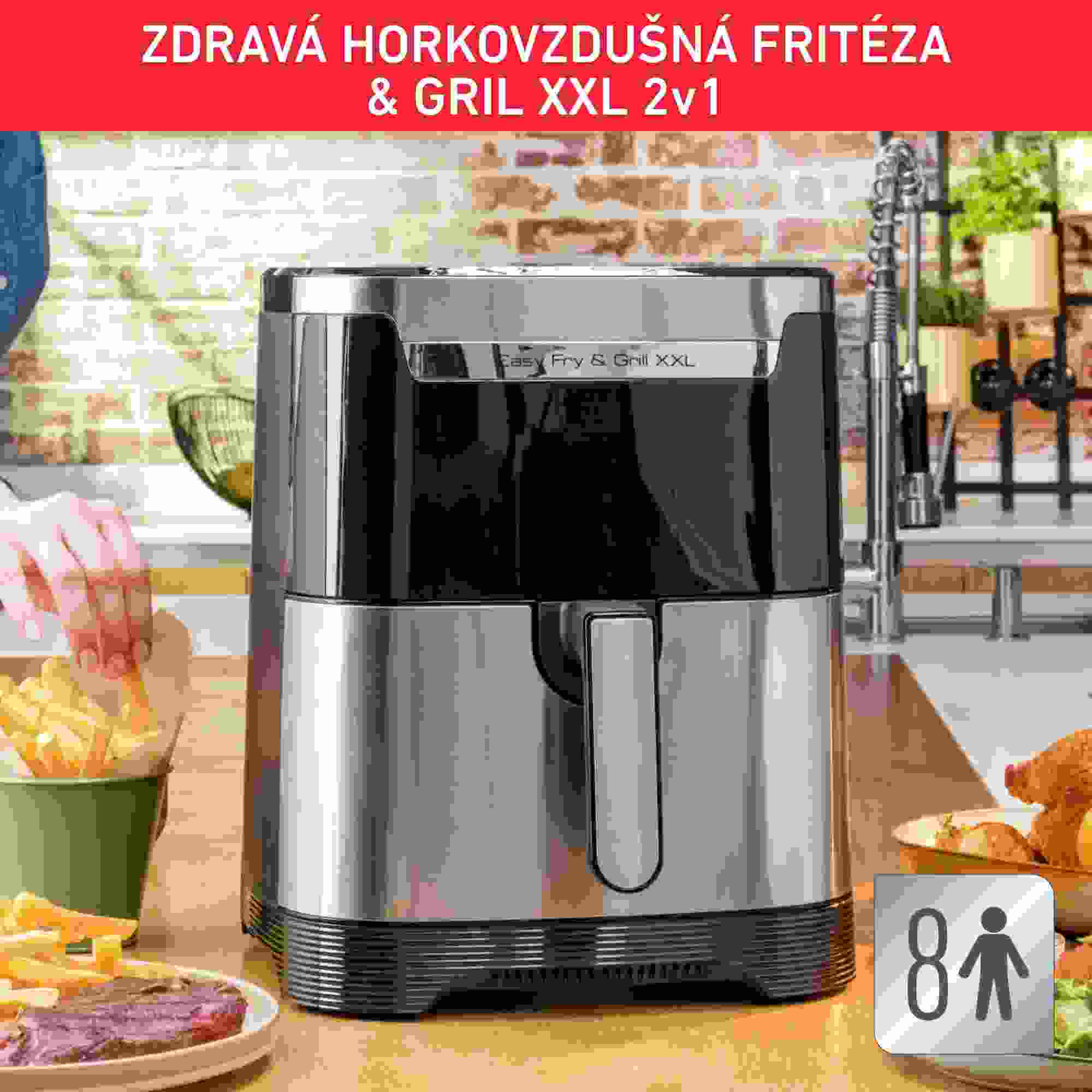 Tefal Easy Fry & Gril XXL EY801D15 horkovzdušná fritéza a gril 2 v 1,  1830 W,  6, 5 l,  technologie Extra Crisp,  černá10 