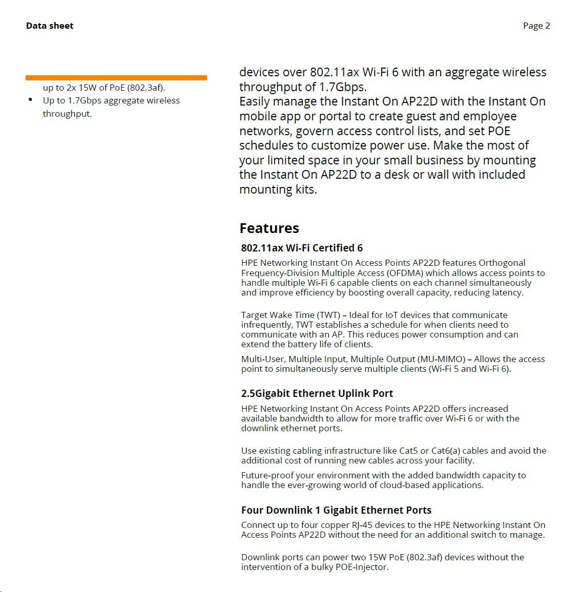 HPE Aruba Instant On Access Point AP22D Bundle with PSU Dual Radio 2x2 Wi-Fi 6 (EU) AP22D  (desktop or wallmount)5 