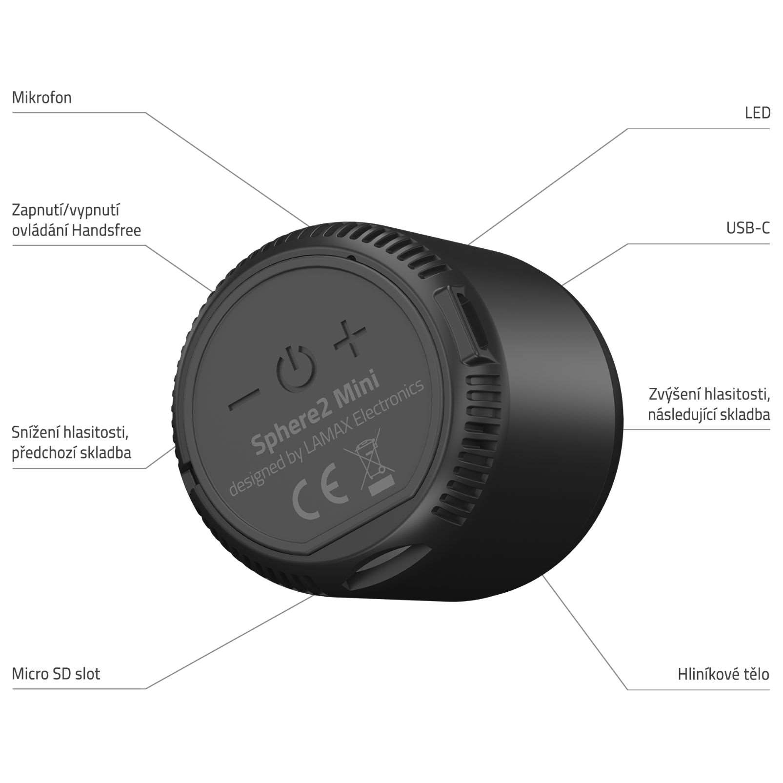 LAMAX Sphere2 Mini Bluetooth reproduktor,  USB-C4 