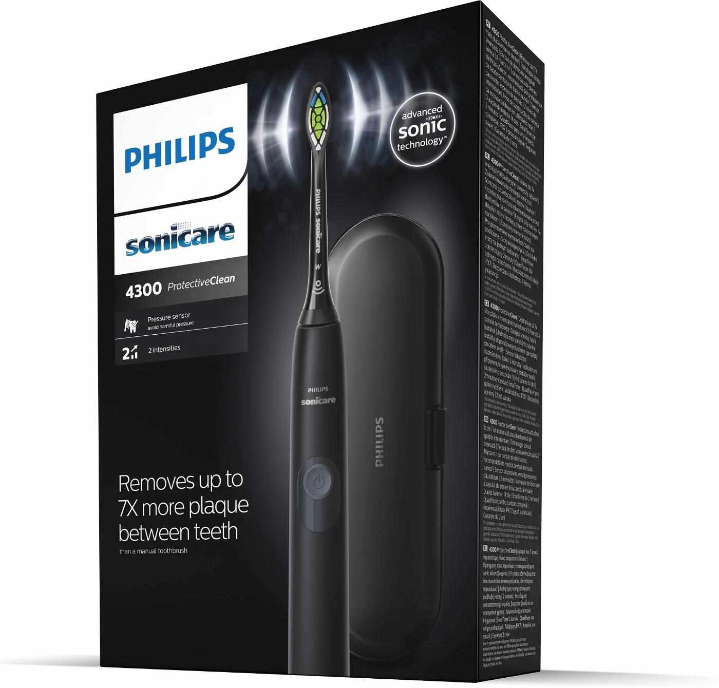 Philips Sonicare 4300 HX6800/ 87 elektrický zubní kartáček,  sonický,  1 režim,  2 intenzity,  cestovní pouzdro,  černá4 