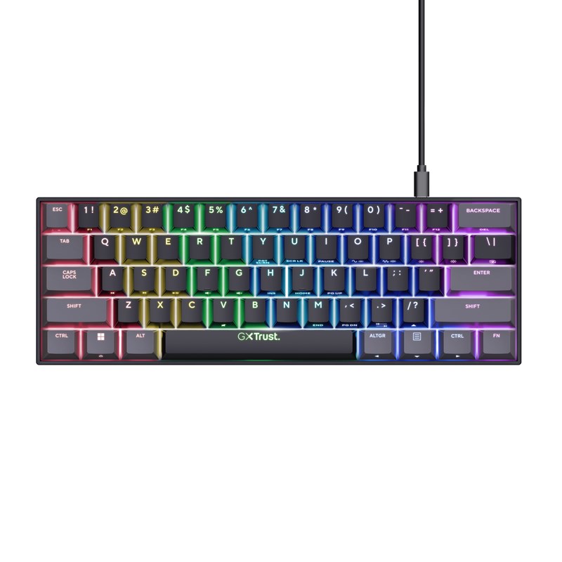 TRUST klávesnice GXT 867 ACIRA,  60%,  Herní Klávesnice,  USB,  USB-C,  US1 