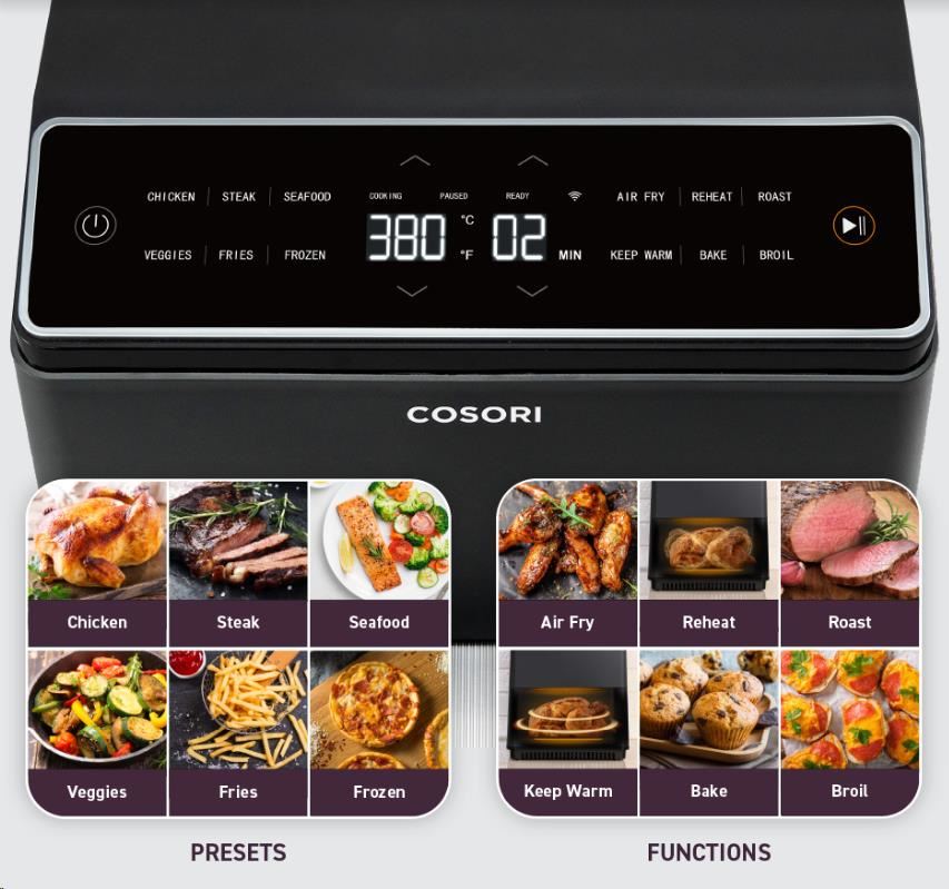 BAZAR - Cosori Dual Blaze 6.4L SMART horkovzdušná  fritéza + 5x špíz a gril. rošt, grey - Poškozený obal (Komplet)0 