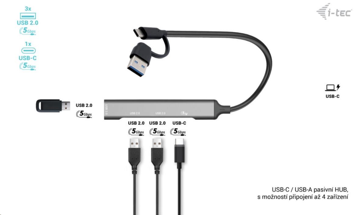 i-Tec USB-A/ USB-C Metal HUB 1x USB-C 3.1 + 3x USB 2.02 