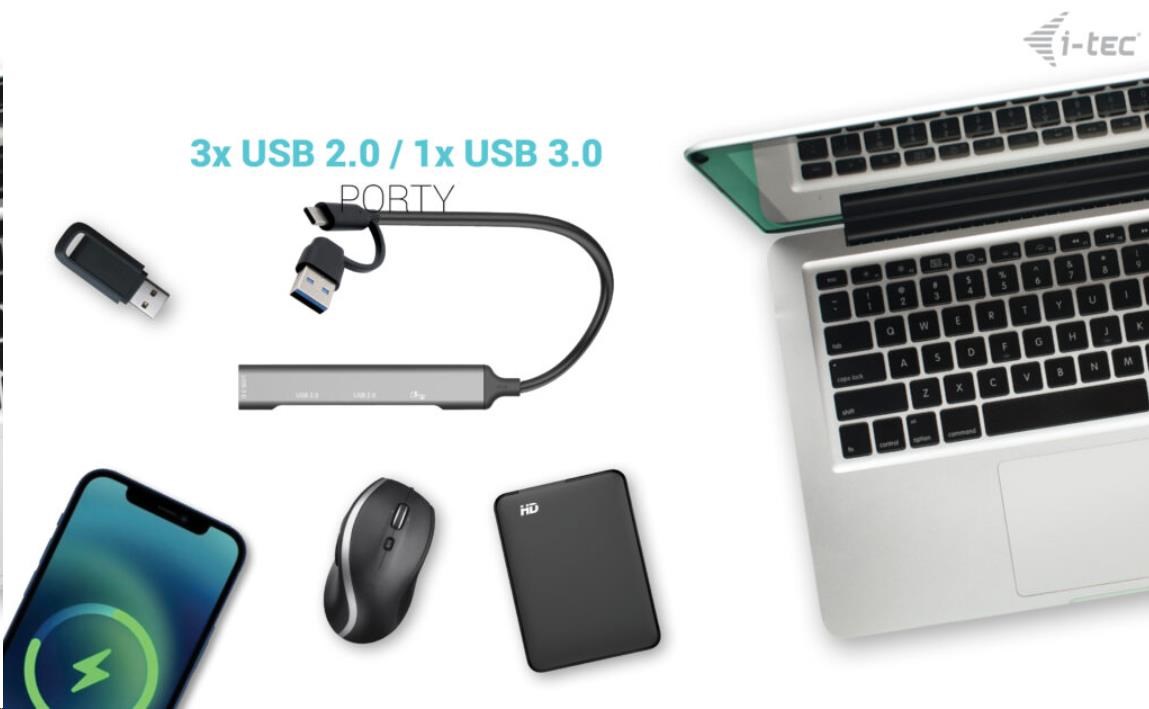 i-Tec USB-A/ USB-C Metal HUB 1x USB-C 3.1 + 3x USB 2.04 