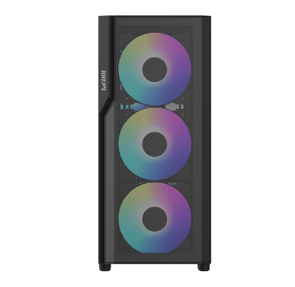 1stCOOL skříň GAMER 5,  Mid tower,  AU,  USB 3.0,  USB-C,  2x 140 ARGB Fan,  1x 120 ARGB Fan,  bez zdroje,  černá1 