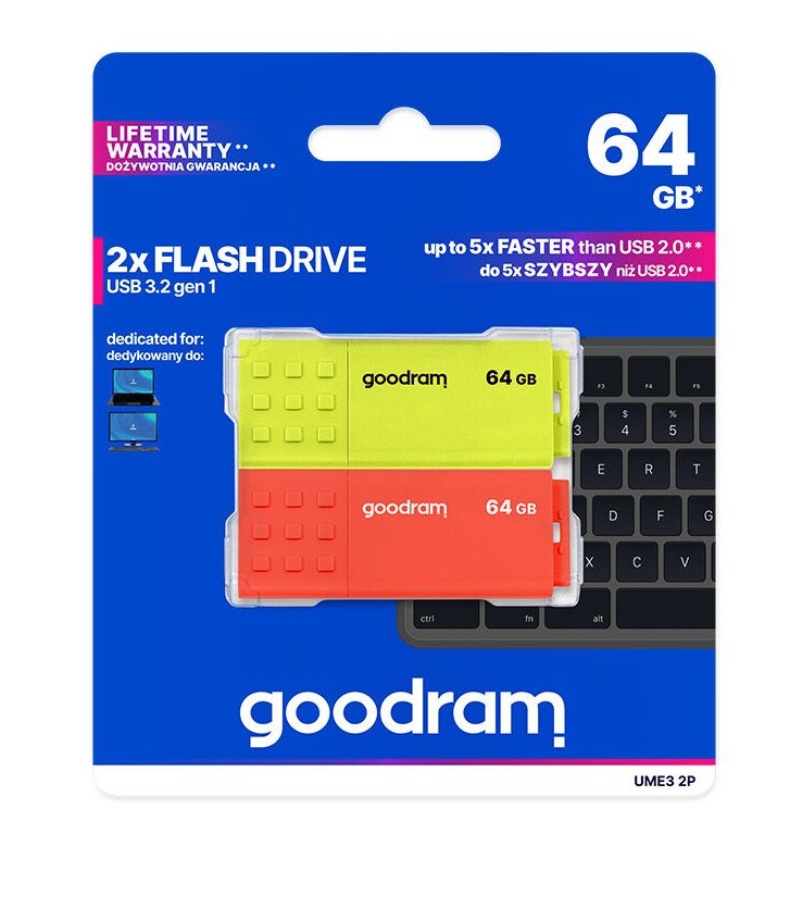 GOODRAM Flash Disk 2x64GB UME3, USB 3.0, žlutá, oranžová0 