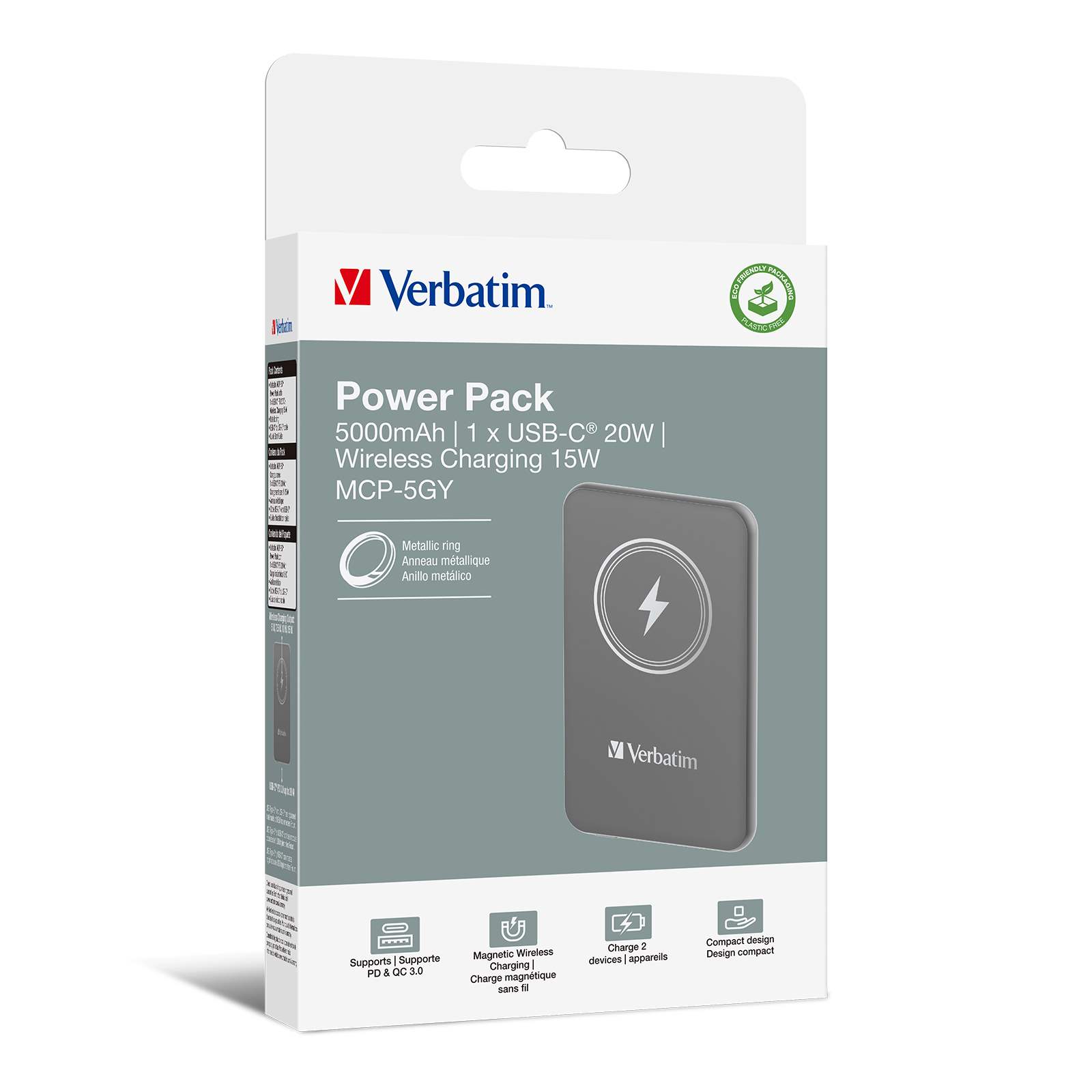 VERBATIM Powerbanka Charge "n" Go,  Magnetická,  5000 mAh,  USB-C,  Šedá2 