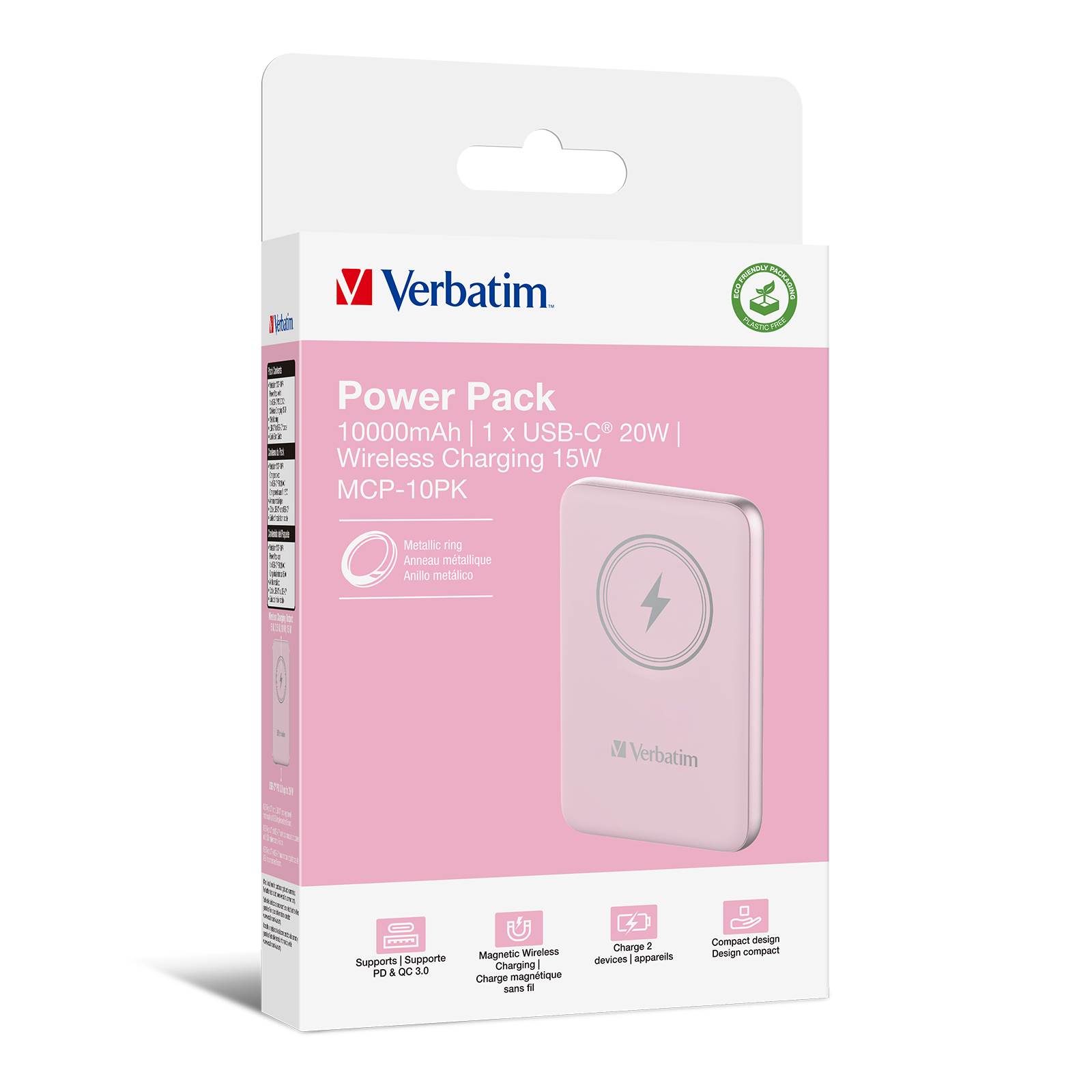 VERBATIM Powerbanka Charge "n" Go,  Magnetická,  10000 mAh,  USB-C,  Růžová3 