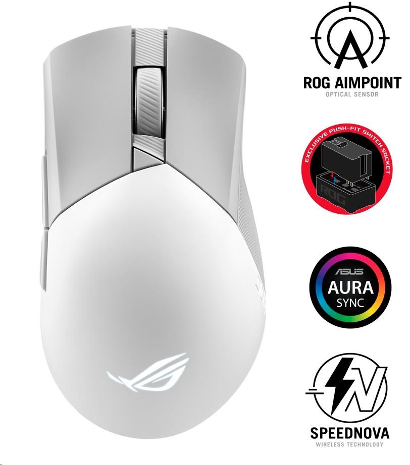 ASUS myš ROG GLADIUS III Wireless Aimpoint White (P711),  RGB,  Bluetooth,  bílá0 