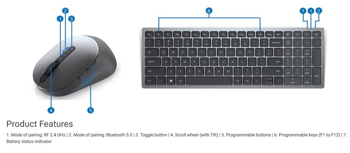 Dell Multi-Device Wireless Keyboard and Mouse - KM7120W - US International (QWERTY)0 