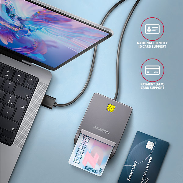 AXAGON CRE-SM3T,  USB-A FlatReader čítačka kontaktných kariet ID card (eID klient),  kábel 1.3 m1 