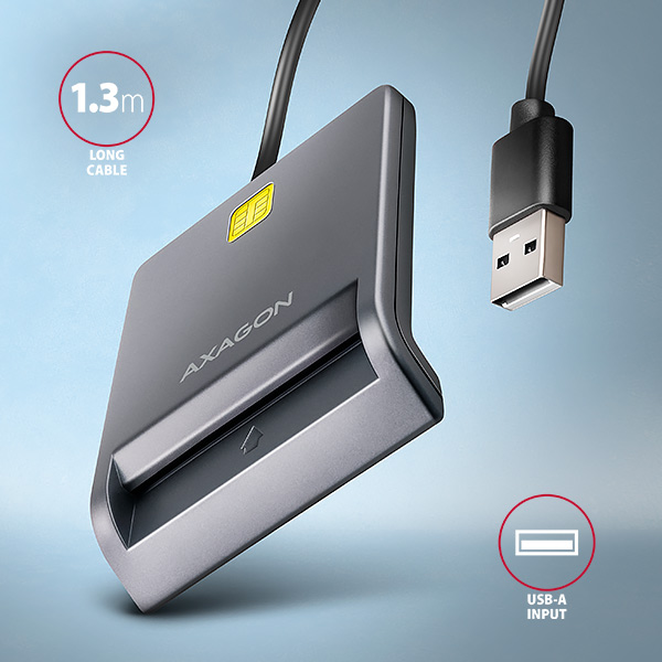 AXAGON CRE-SM3T,  USB-A FlatReader čítačka kontaktných kariet ID card (eID klient),  kábel 1.3 m2 