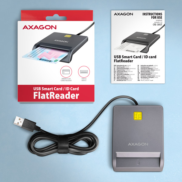 AXAGON CRE-SM3T,  USB-A FlatReader čítačka kontaktných kariet ID card (eID klient),  kábel 1.3 m4 