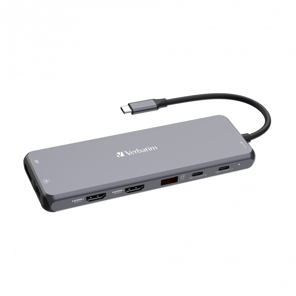 VERBATIM Hub USB-C Pro Multiport 13 Port,  6x USB-A,  2x USB-C,  2x HDMI,  DP,  RJ45,  3.5mm Jack audio,  šedá2 