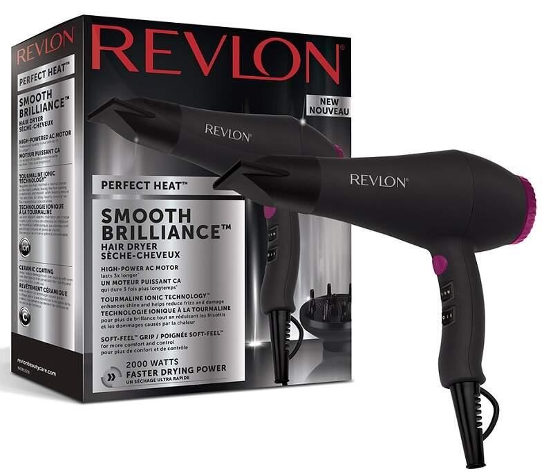 Revlon Smooth Brilliance RVDR5251E fén na vlasy,  2000 W,  2 rychlosti,  3 teploty,  2 nástavce,  černý4 