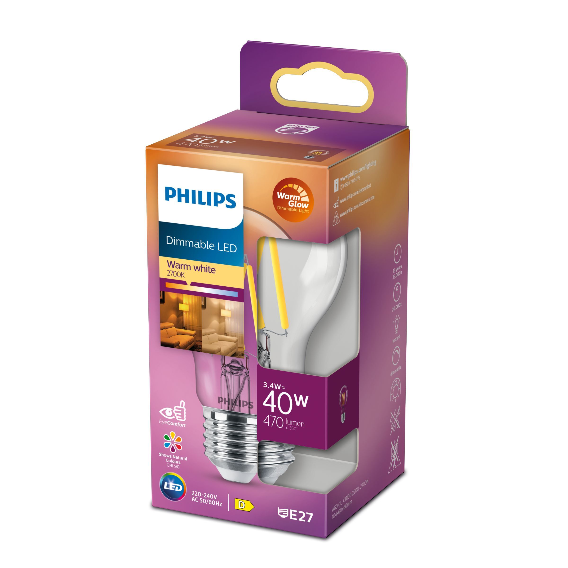 PHILIPS žárovka LED classic 40W A60 E27 CL WGD90 SRT40 