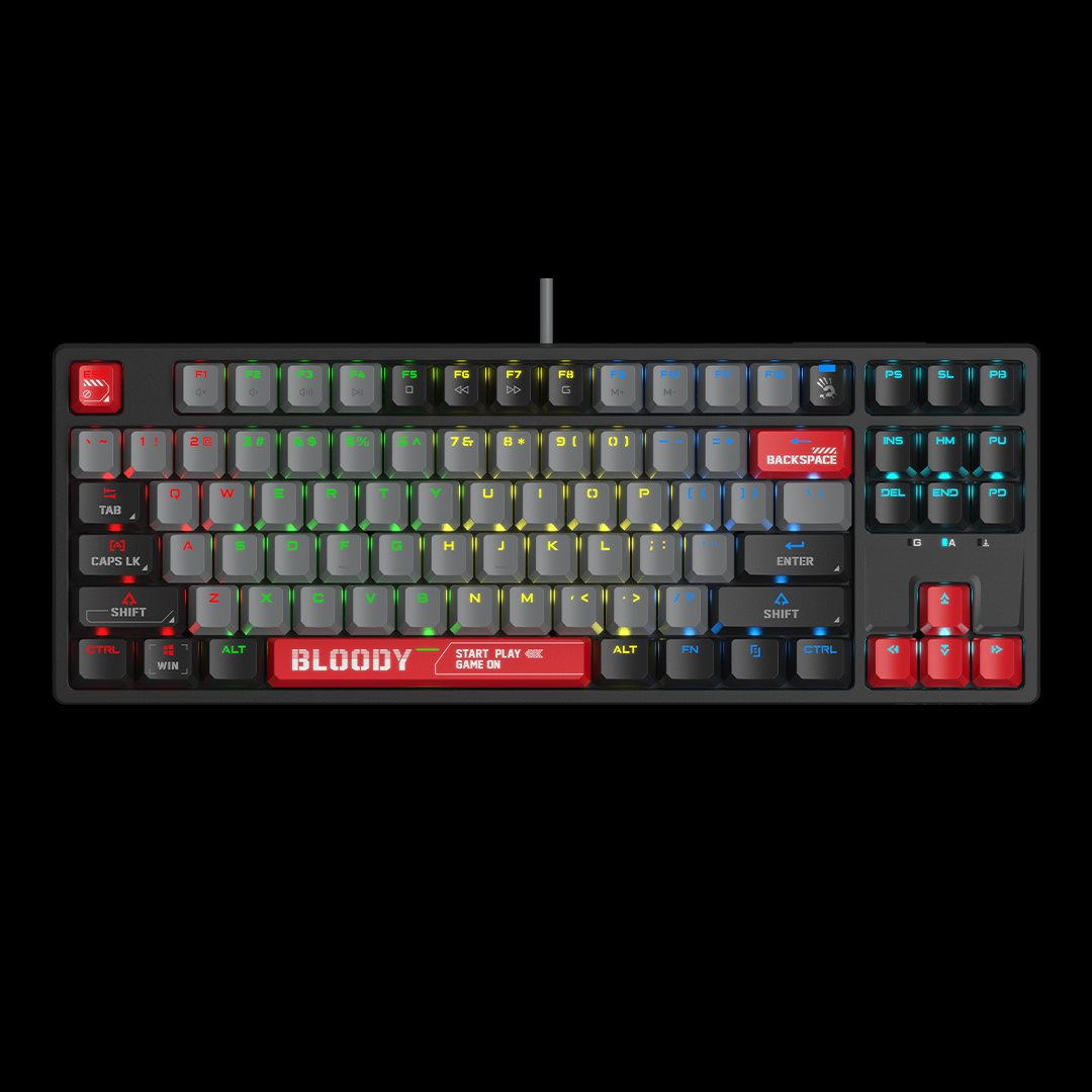 A4tech Bloody Klávesnice S87,  herní klávesnice,  mechanická,  drátová,  Red Switch,  CZ/ SK,  Černá0 