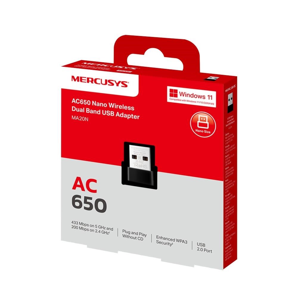 MERCUSYS MA20N WiFi5 USB nano adapter (AC650, 2, 4GHz/ 5GHz, USB2.0)2 