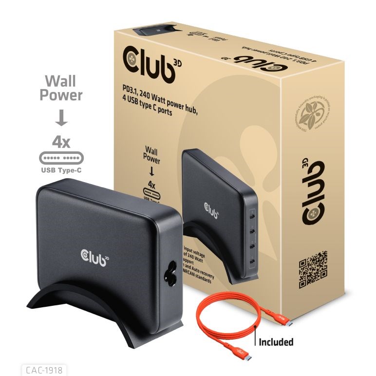 Club3D cestovní nabíječka 240W GaN technologie, 4xUSB-C, PPS + PD 3.1 Support0 