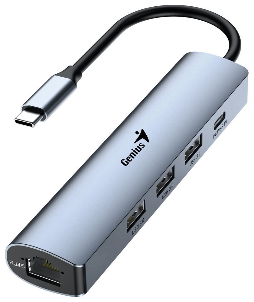 GENIUS hub UH-545, USB-C na 3x USB 3.0 + 15W USB-C + RJ45, šedá0 